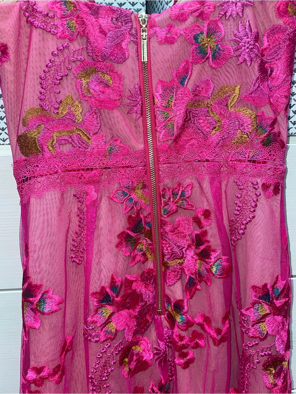 Bronx and Banco Fuchsia Floral Asymmetrical Lace Midi Dress - Picture 10 of 13